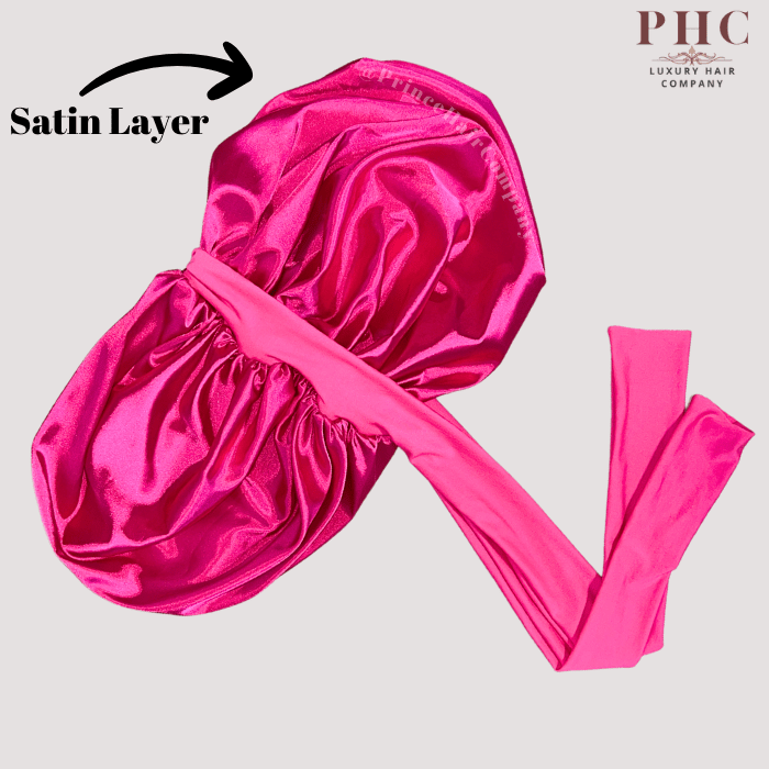 Hot Pink Satin - Lined Stretch Tie Bonnet - PHC