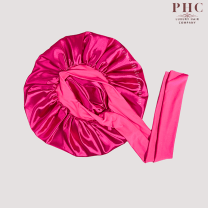 Hot Pink Satin - Lined Stretch Tie Bonnet - PHC