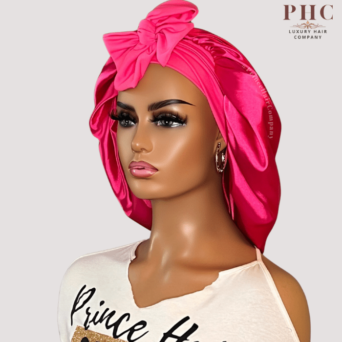 Hot Pink Satin - Lined Stretch Tie Bonnet - PHC