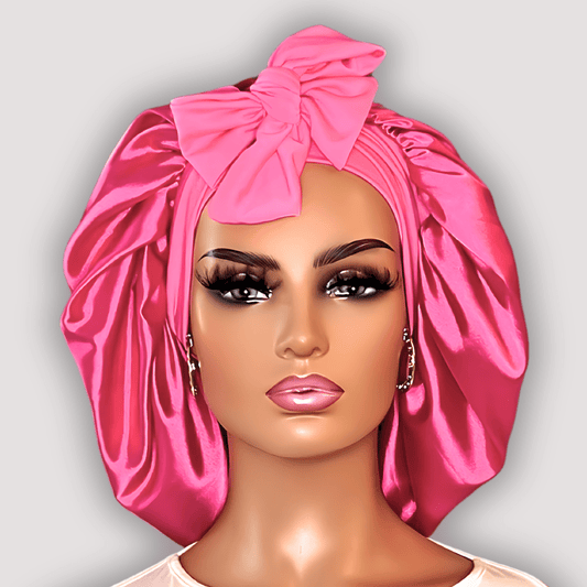 Hot Pink Satin - Lined Stretch Tie Bonnet - PHC