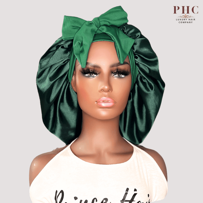 Hunter Green Satin - Lined Stretch Tie Bonnet - PHC
