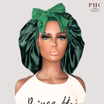 Hunter Green Satin - Lined Stretch Tie Bonnet - PHC