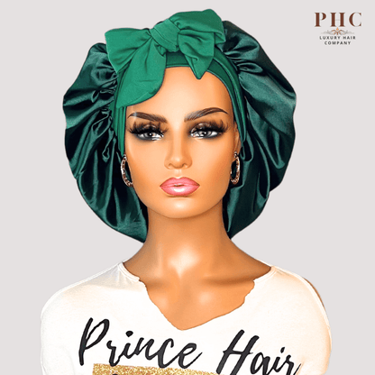 Hunter Green Satin - Lined Stretch Tie Bonnet - PHC