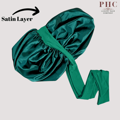 Hunter Green Satin - Lined Stretch Tie Bonnet - PHC