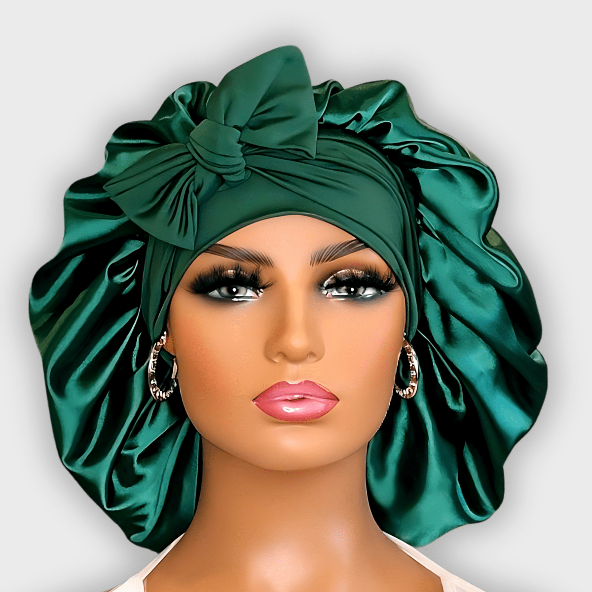 Hunter Green Satin - Lined Stretch Tie Bonnet - PHC