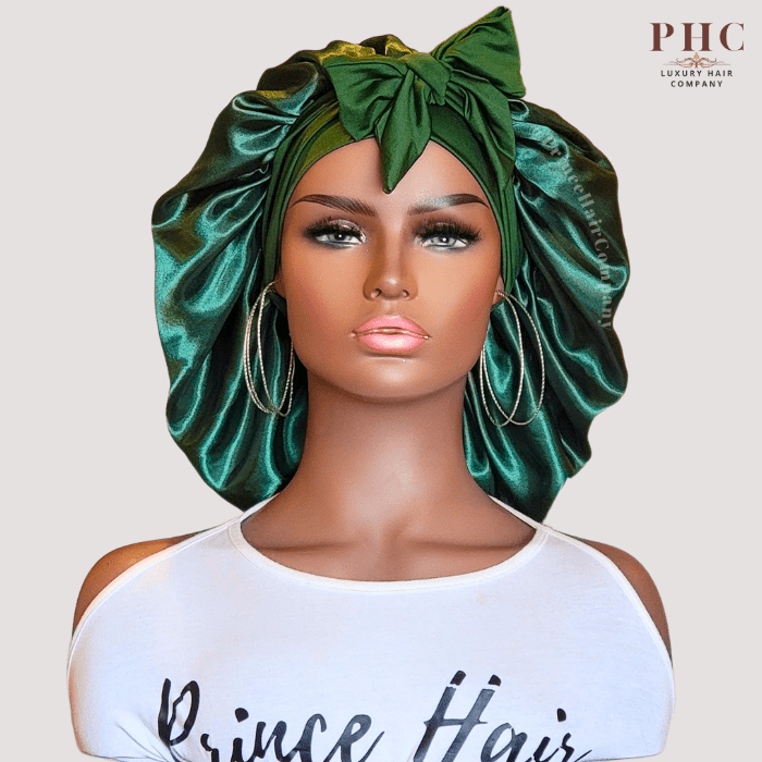 Hunter Green Stretch Tie Satin Bonnet (No Lining) - PHC