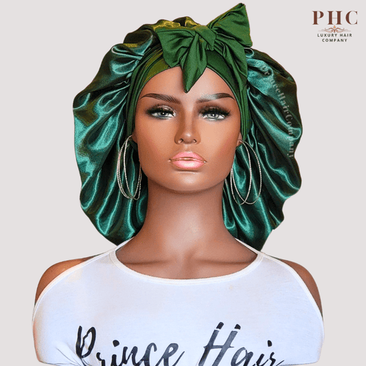 Hunter Green Stretch Tie Satin Bonnet (No Lining) - PHC
