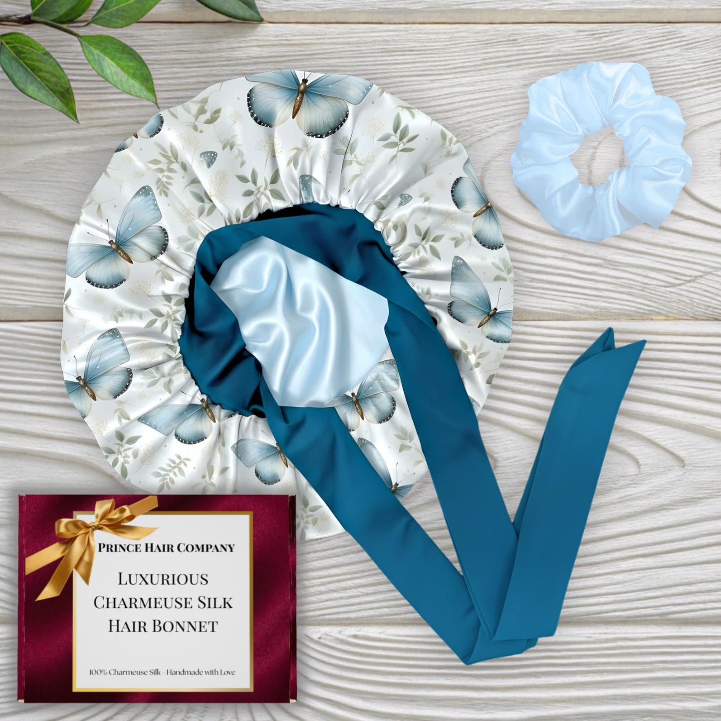 Gift Wrapped Silk Satin Sleep Bonnet & Scrunchie Set | Charmeuse Print | Adjustable Stretch Tie | Handmade in USA