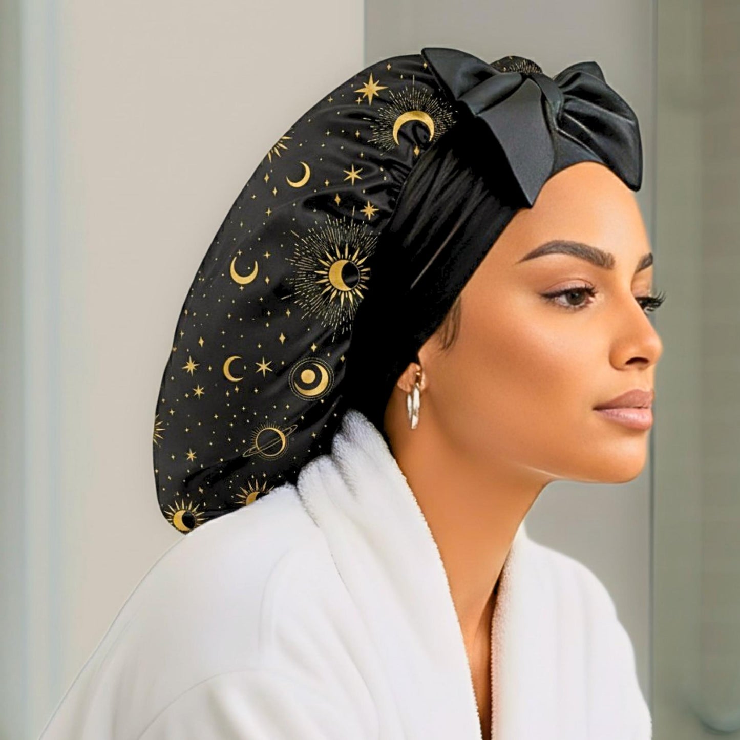 Gift Wrapped Silk Satin Sleep Bonnet & Scrunchie Set | Charmeuse Print | Adjustable Stretch Tie | Handmade in USA