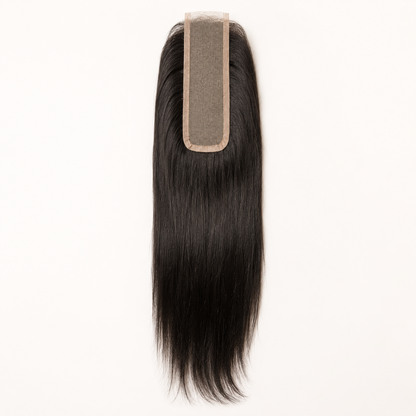 Indian Remy Straight 2x6 Swiss lace closure in natural black virgin human hair