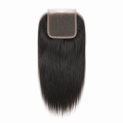 Indian Remy Straight 4x4 Swiss lace closure in natural black virgin human hair