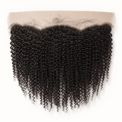 Kinky Curly 13x4 Swiss lace frontal in natural black virgin human hair