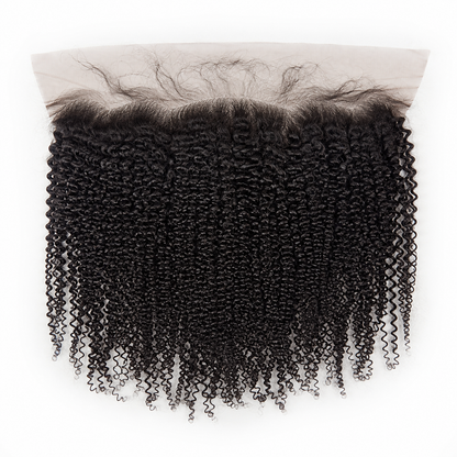 Kinky Curly 13x6 Swiss lace frontal in natural black virgin human hair