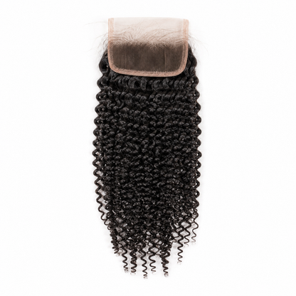 Kinky Curly 4x4 Swiss lace closure in natural black virgin human hair