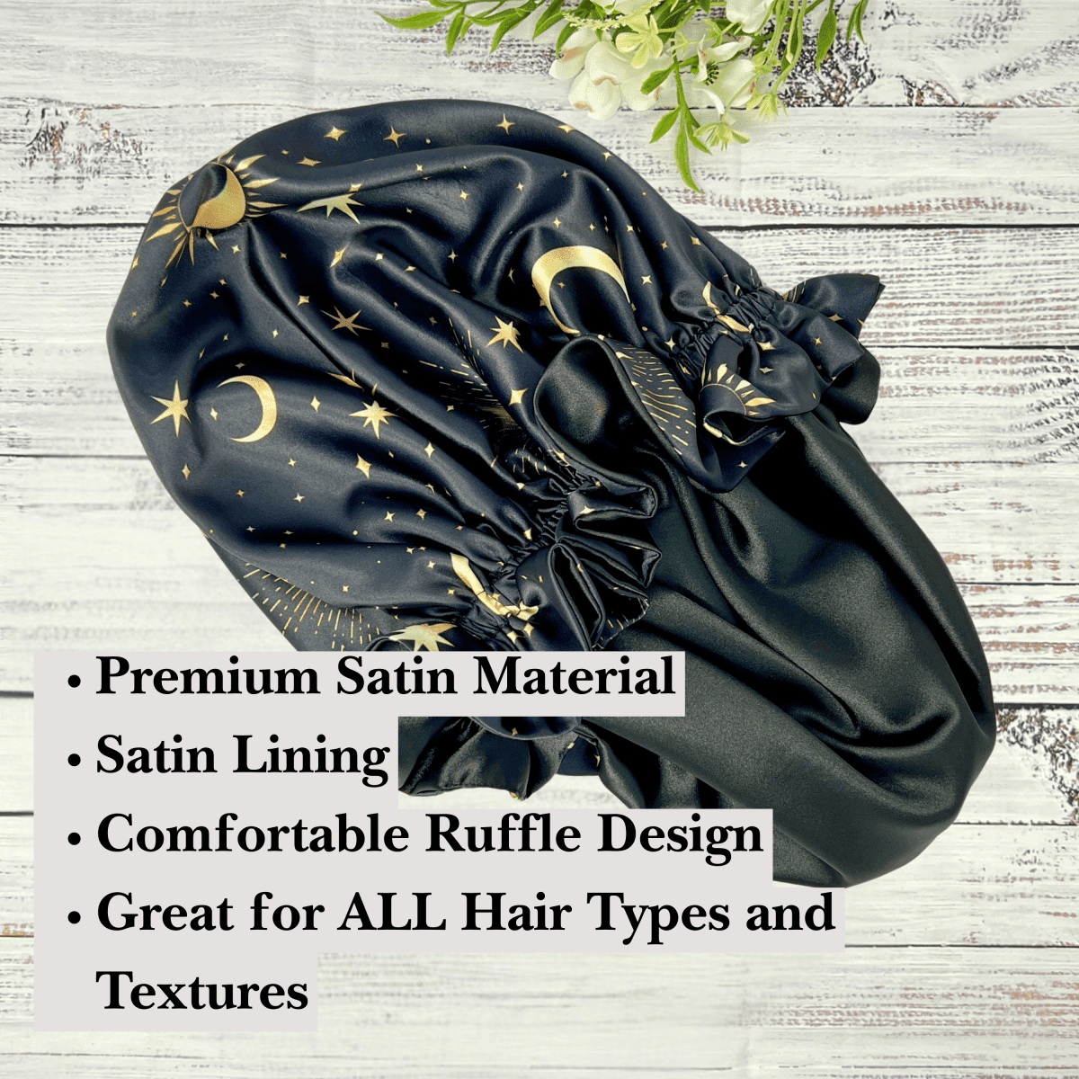 Large Ruffle Edge Satin Hair Bonnet - PHC