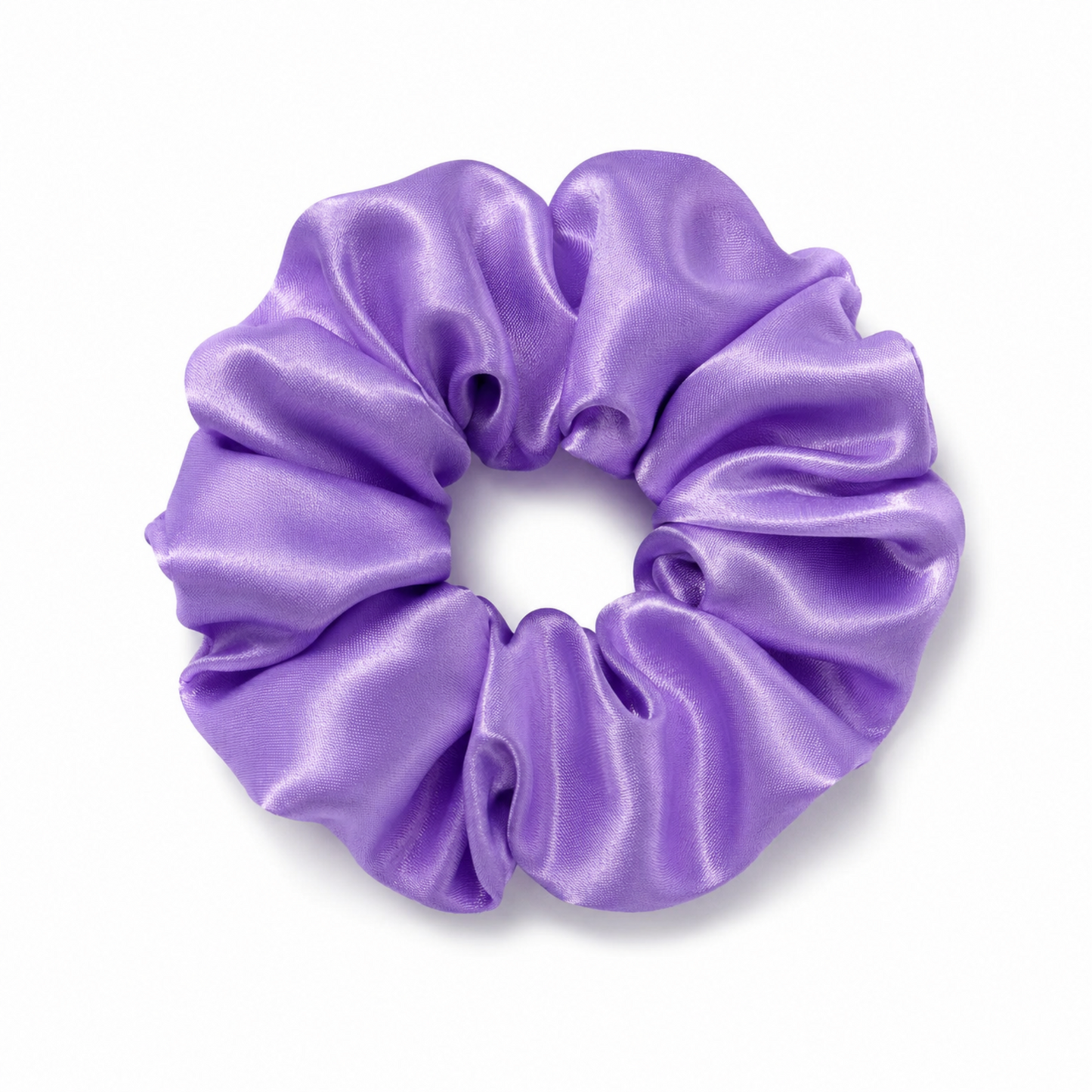 Oversized lavender satin scrunchie on a clean white background