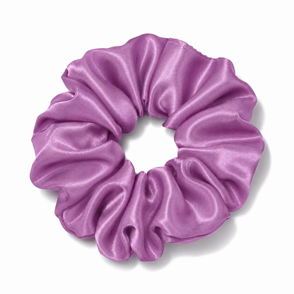Oversized mauve satin scrunchie on a clean white background