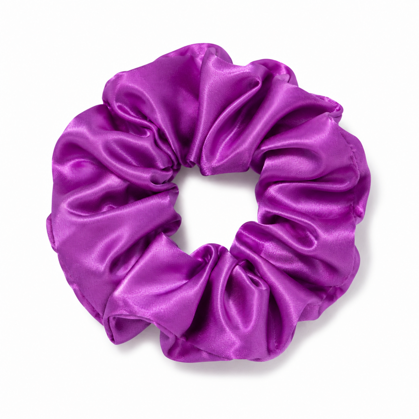 Oversized plum purple satin scrunchie on a clean white background