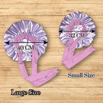 Lavender Satin Bonnet with Adjustable Stretch Ties for All Hair Types | Comfortable Sleep Cap for Natural, Curly, Coily, Wavy, and Straight Hair - PHC