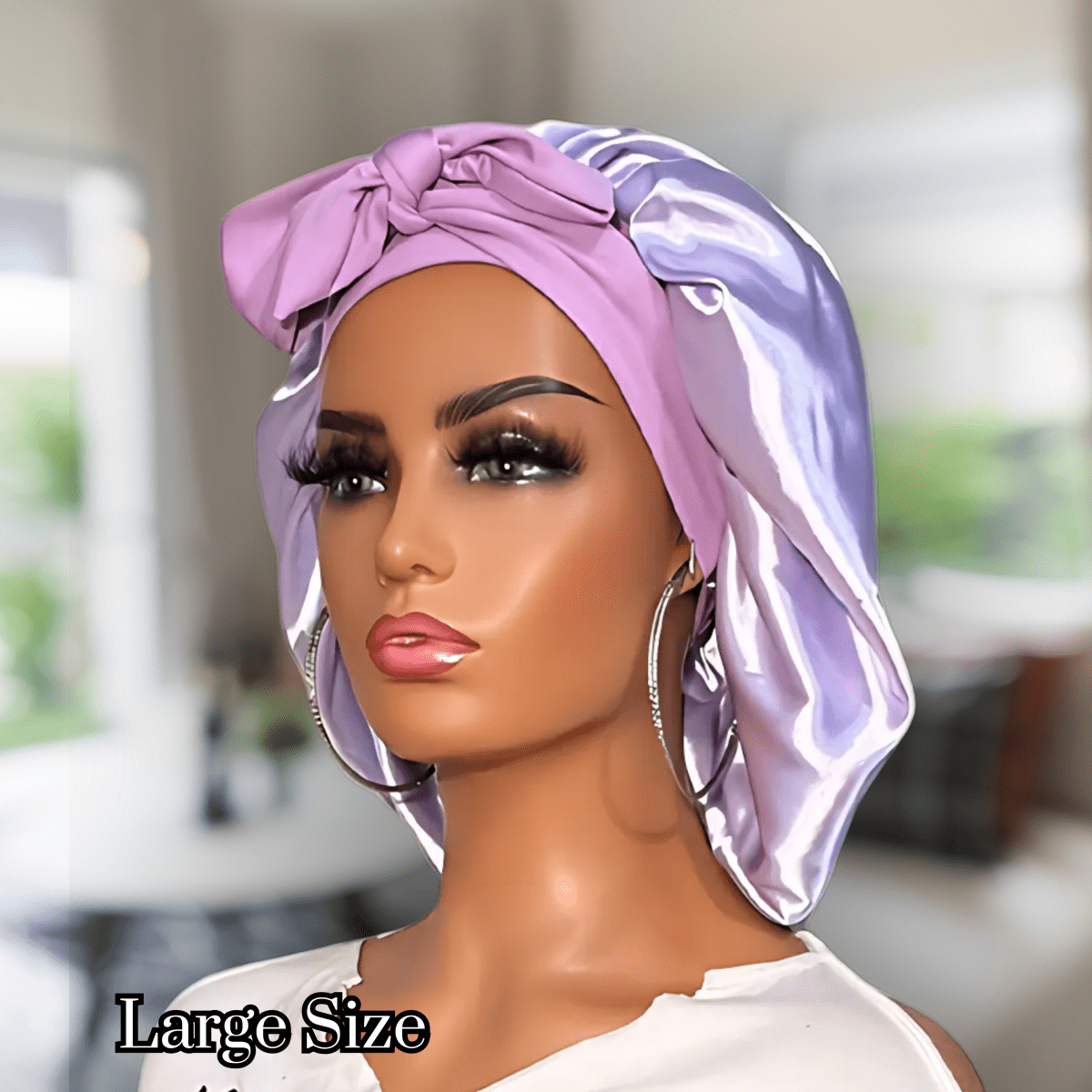 Lavender Satin Bonnet with Adjustable Stretch Ties for All Hair Types | Comfortable Sleep Cap for Natural, Curly, Coily, Wavy, and Straight Hair - PHC