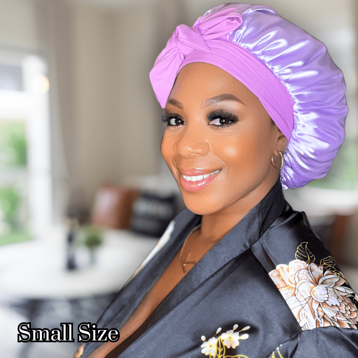 Lavender Satin Bonnet with Adjustable Stretch Ties for All Hair Types | Comfortable Sleep Cap for Natural, Curly, Coily, Wavy, and Straight Hair - PHC