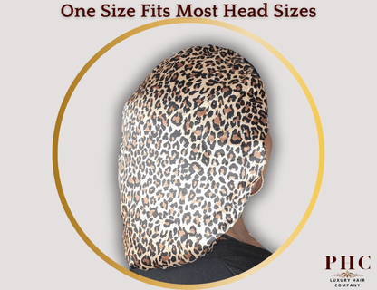 Leopard & Black Satin - Lined Stretch Tie Bonnet For All Hair Types - PHC