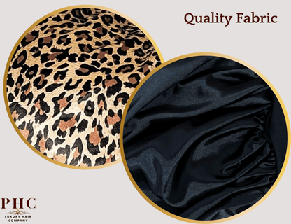 Leopard & Black Satin - Lined Stretch Tie Bonnet For All Hair Types - PHC