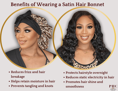 Leopard & Black Satin - Lined Stretch Tie Bonnet For All Hair Types - PHC