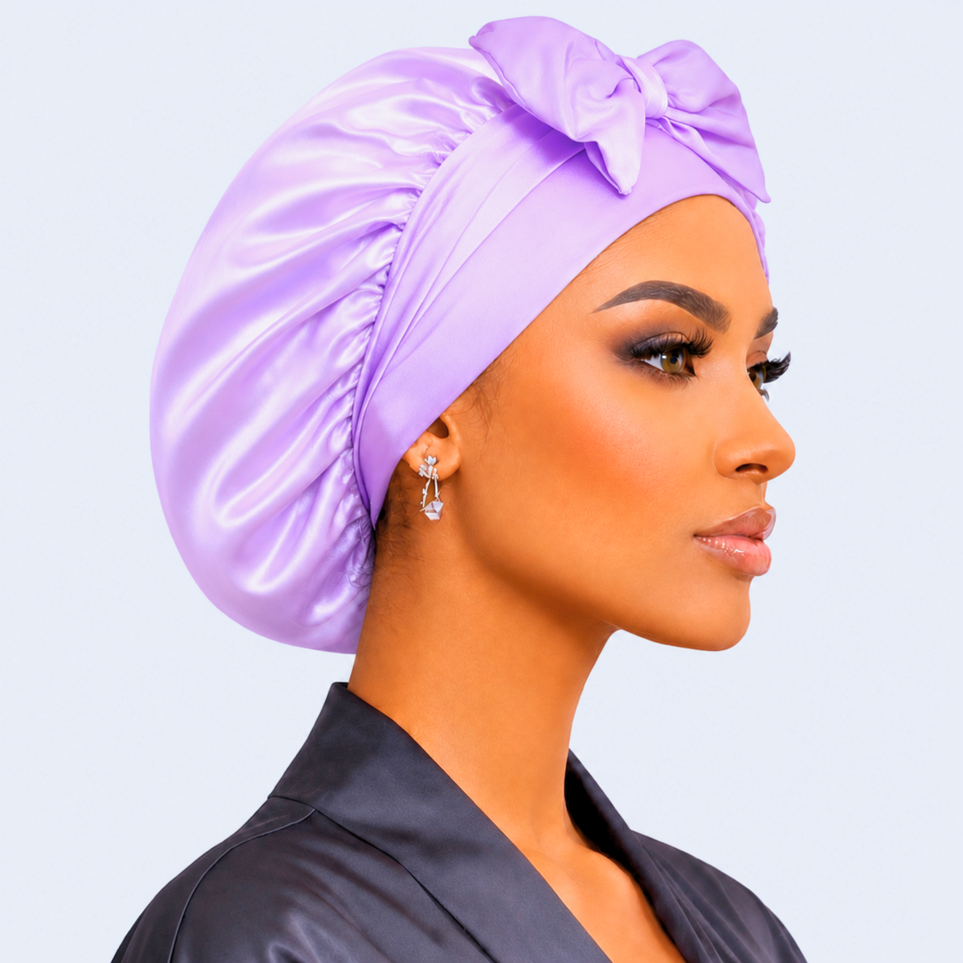 Lilac Original Stretch Tie satin bonnet by Prince Hair Company — adjustable, stays on all night for curls, braids & locs