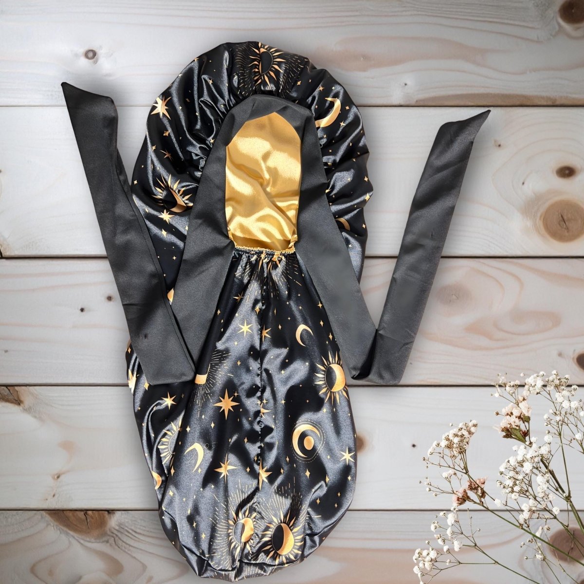 Long Stretch Tie Celestial Print Satin Bonnet - PHC