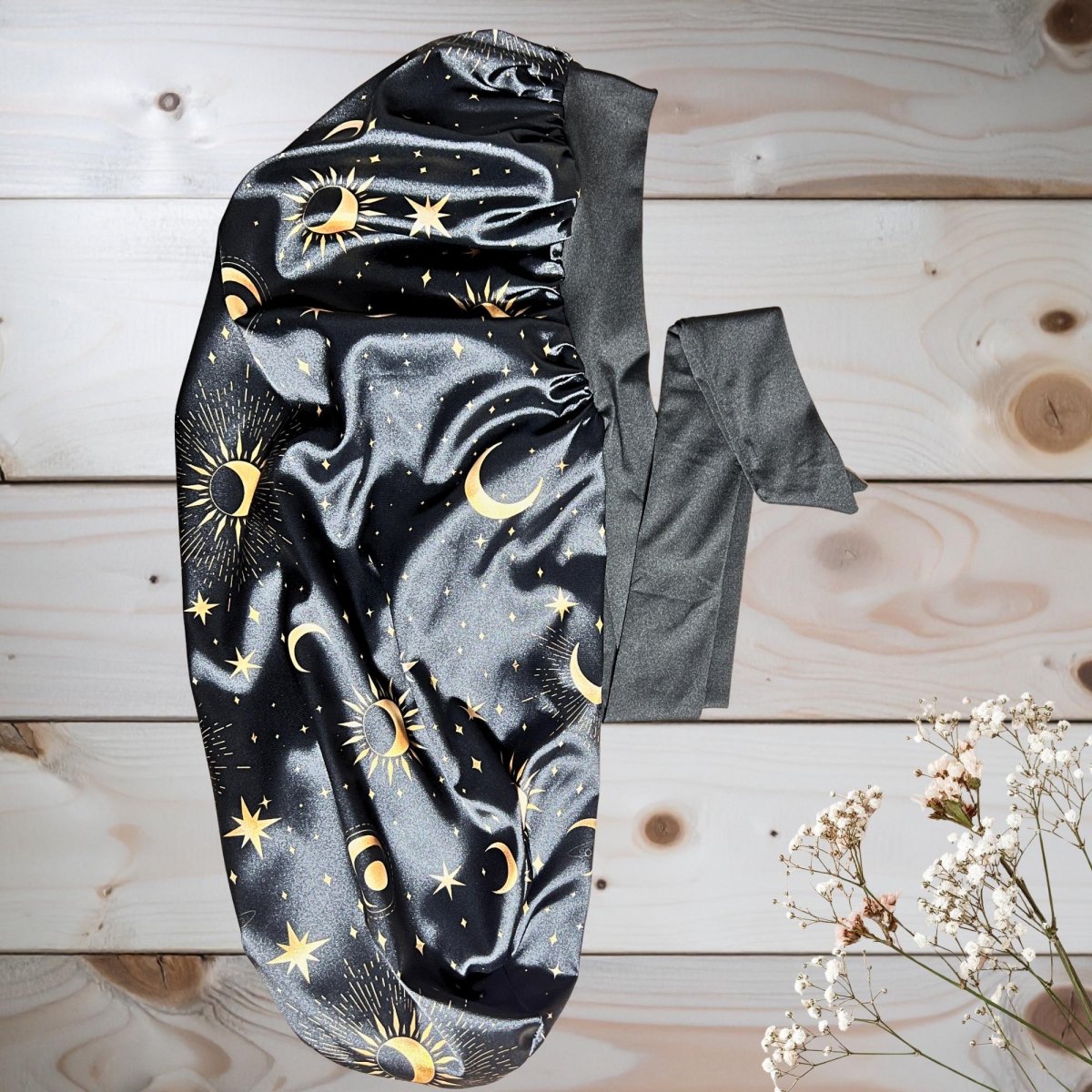 Long Stretch Tie Celestial Print Satin Bonnet - PHC