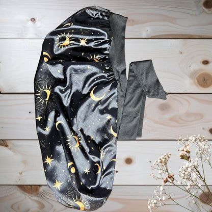 Long Stretch Tie Celestial Print Satin Bonnet - PHC