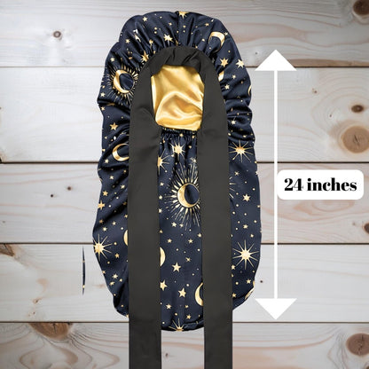 Long Stretch Tie Celestial Print Satin Bonnet - PHC