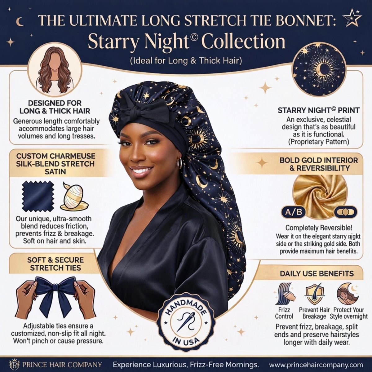 Long Stretch Tie Celestial Print Satin Bonnet - PHC