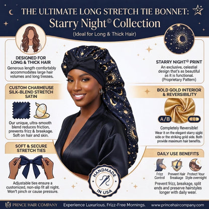 Long Stretch Tie Celestial Print Satin Bonnet - PHC