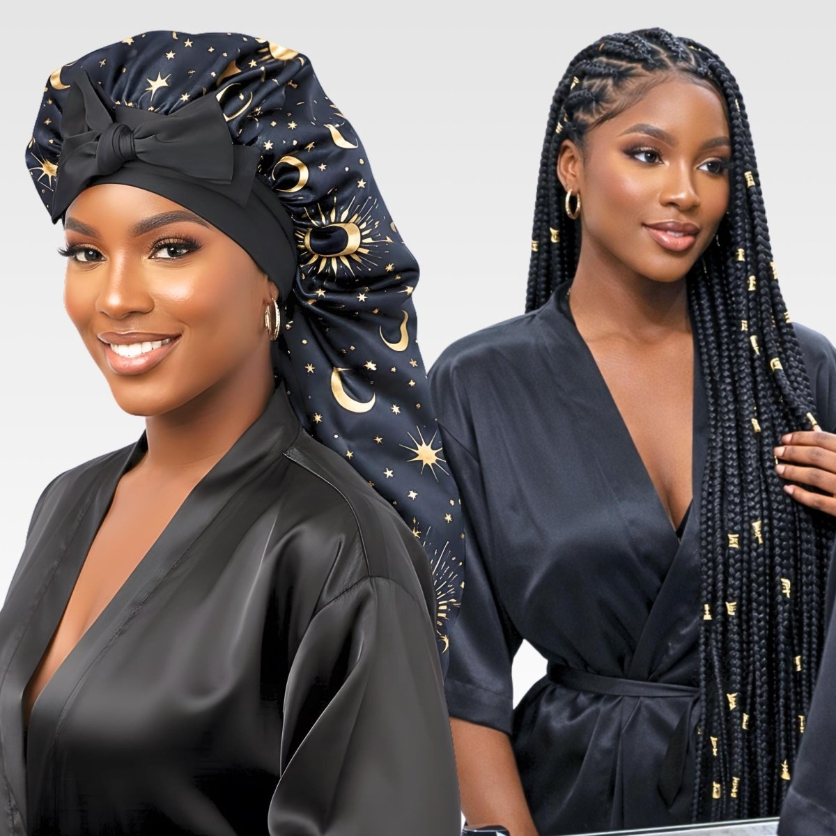 Long Stretch Tie Celestial Print Satin Bonnet - PHC