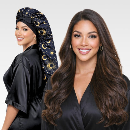 Long Stretch Tie Celestial Print Satin Bonnet - PHC