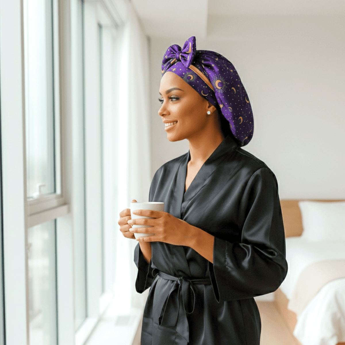Luxury Celestial Blue Satin Bonnet with Matching Satin Ties | Reversible Sleep Cap - PHC
