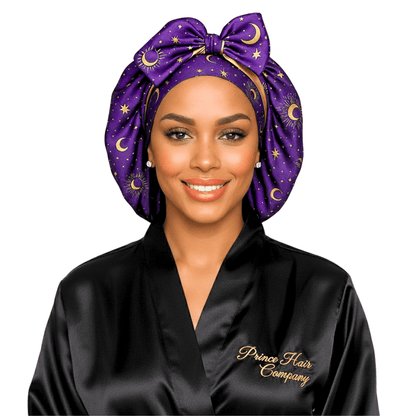 Luxury Celestial Blue Satin Bonnet with Matching Satin Ties | Reversible Sleep Cap - PHC