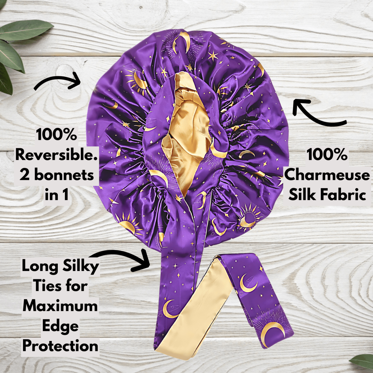 Luxury Celestial Blue Satin Bonnet with Matching Satin Ties | Reversible Sleep Cap - PHC