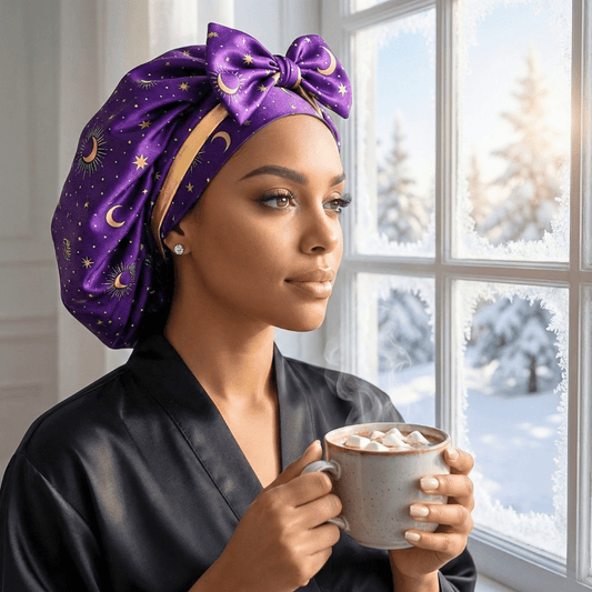 Luxury Celestial Blue Satin Bonnet with Matching Satin Ties | Reversible Sleep Cap - PHC