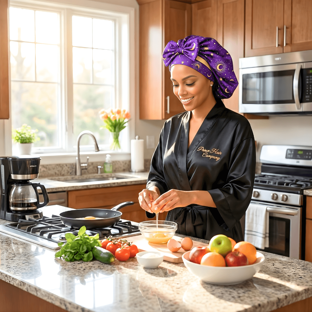 Luxury Celestial Blue Satin Bonnet with Matching Satin Ties | Reversible Sleep Cap - PHC