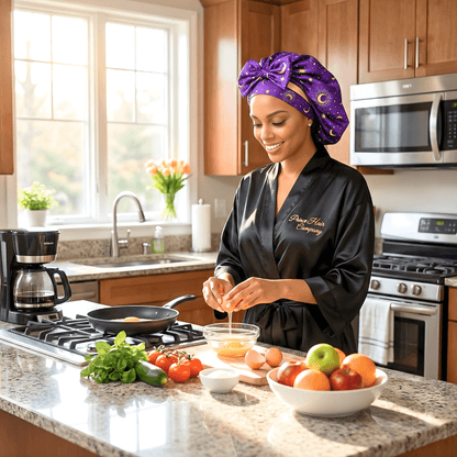 Luxury Celestial Blue Satin Bonnet with Matching Satin Ties | Reversible Sleep Cap - PHC