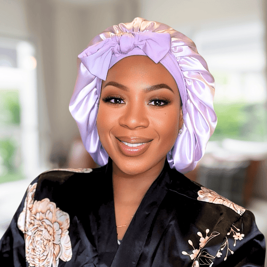 Luxury Handmade Charmeuse Silk Satin Lined Hair Bonnet - Lilac - PHC