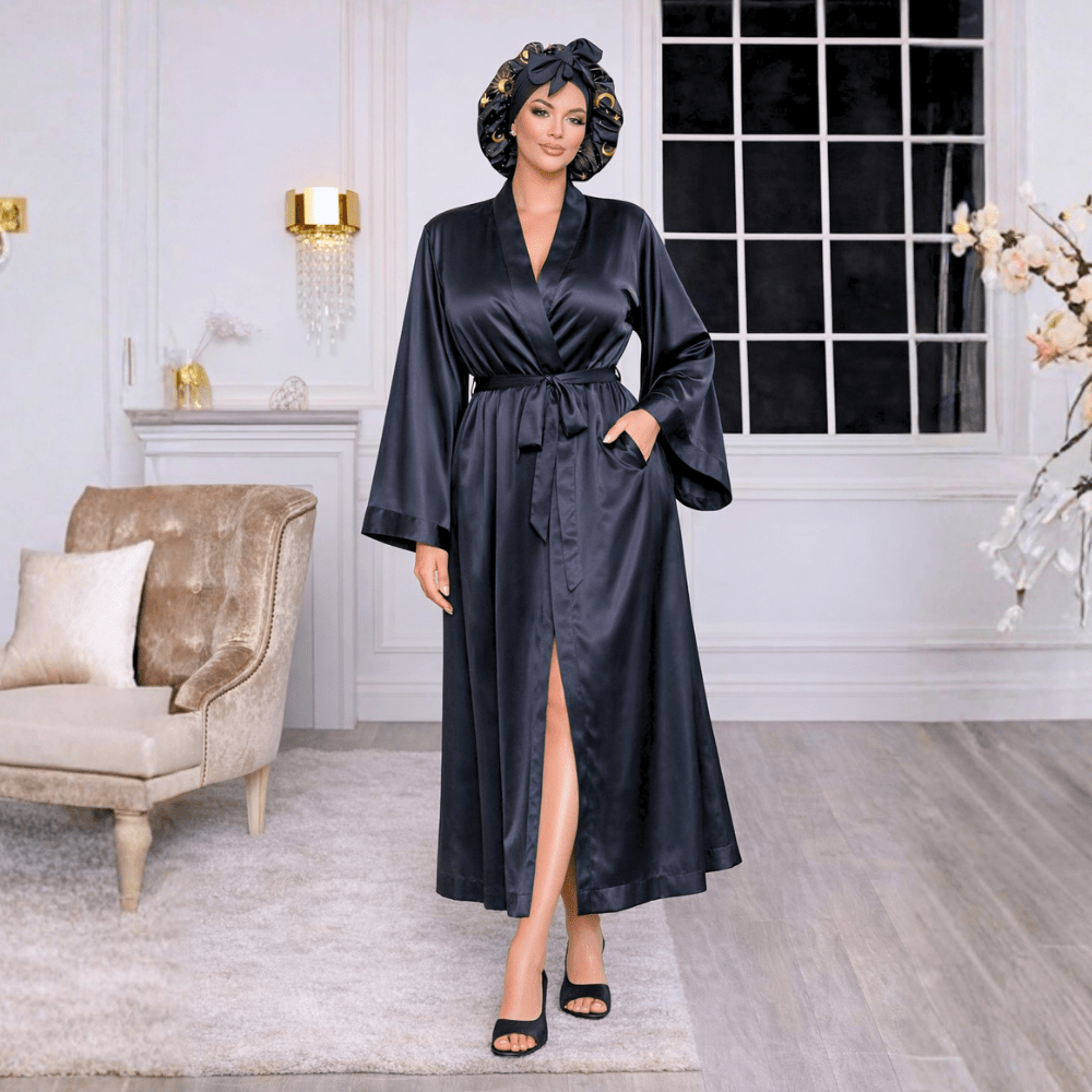 Luxury Satin Kimono Robe and Bonnet Gift Set | 4 Piece Set - PHC