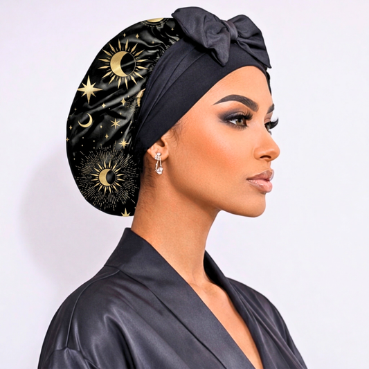 Starry Night Original Stretch Tie satin bonnet by Prince Hair Company — adjustable, stays on all night for curls, braids & locs