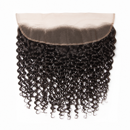 Malaysian Deep Curly 13x4 Swiss lace frontal in natural black virgin human hair