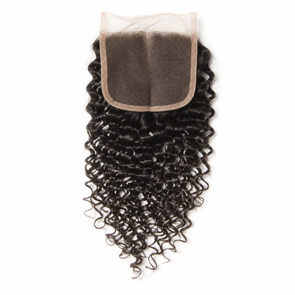 Malaysian Deep Curly 5x5 Swiss lace closure in natural black virgin human hair