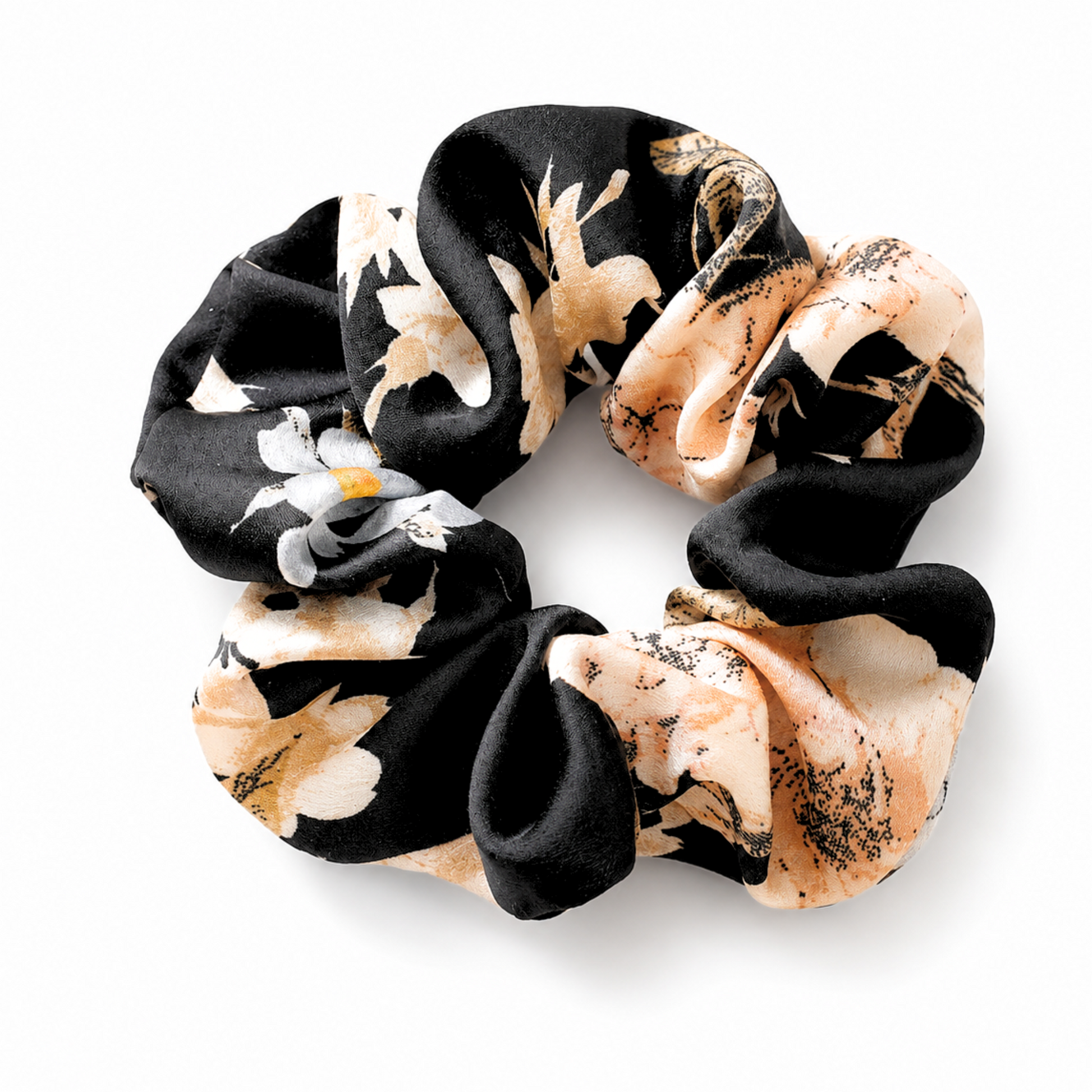 Midnight Bloom floral satin scrunchie