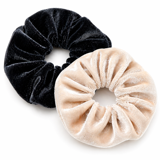 Onyx 2-piece velvet scrunchie set in black and champagne